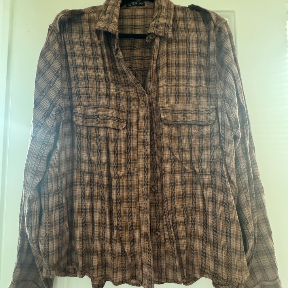 Brown Plaid Button-Up Shirt